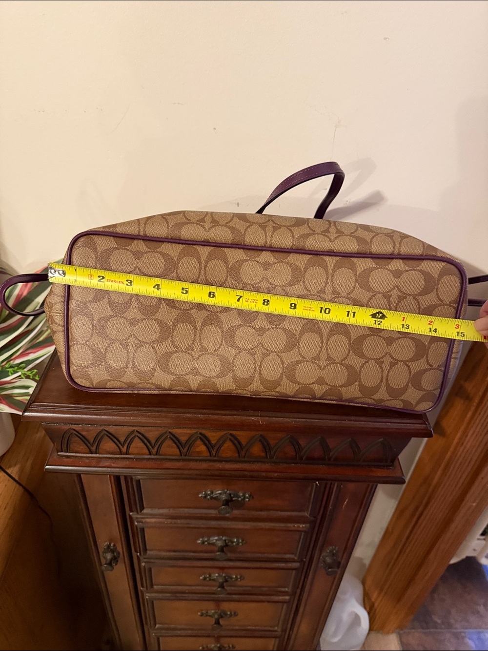 Coach Monogram Canvas Satchel in Brown with Dark Brown Trim